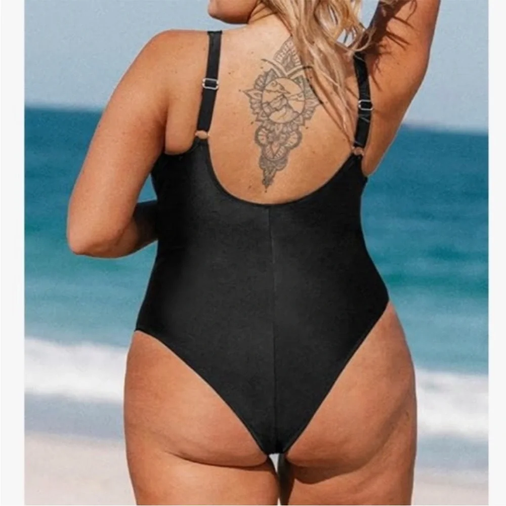 Cupshe Tummy Control Mesh Sheer V Neck Adjustable‎ Wide Straps Cheeky One Piece